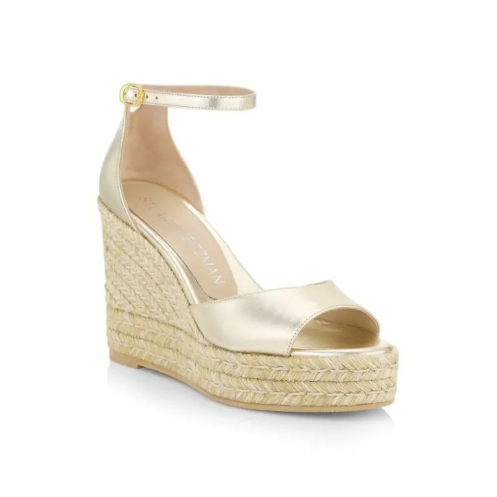 STUART WEITZMAN Nudistcurve Metallic Espadrille Wedge Sandals - Picture 2 of 12